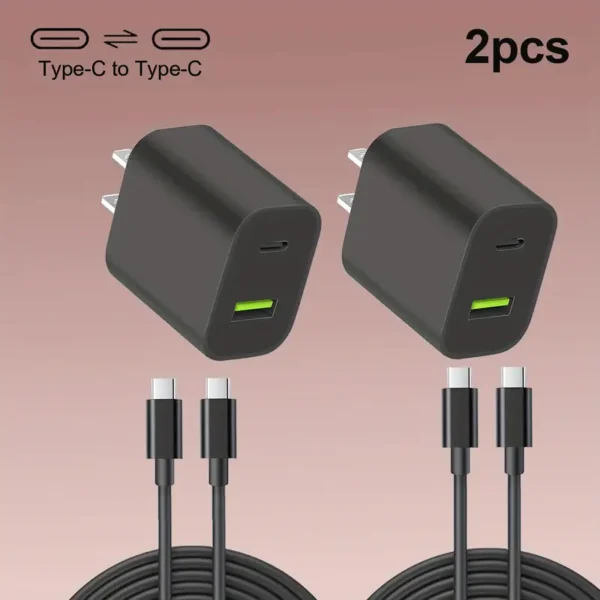 2 pzas Cargadores de Pared USB-C de Doble Puerto de Carga Rápida 10-20W con Cables de 4 pies, Bloques de Carga Portátiles para Viaje, 110V-130V, Enchufe de EEUU